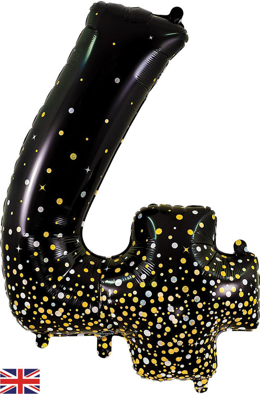 34" Number 4 Sparkling Fizz Holographic Black and Gold