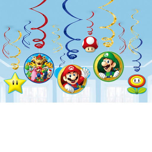 Super Mario Swirl Decorations 12Ct