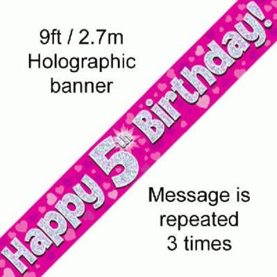 Foil Banner 5th Birthday Pink