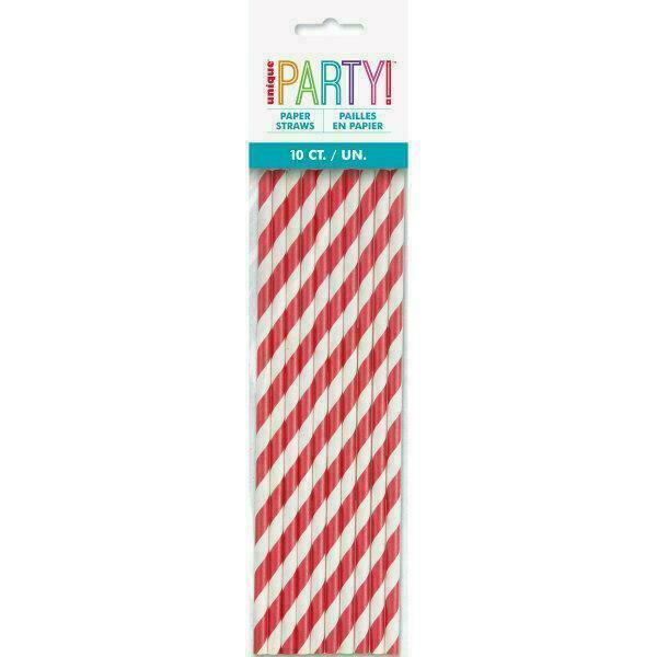 Red Stripes Paper Straws 10pk