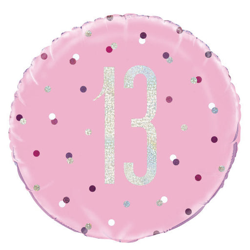 Birthday Pink Glitz Number 13 Round Foil Balloon 18''