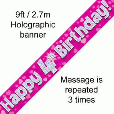 Foil Banner 4th Birthday Pink