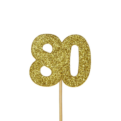 Glitter No. 80 Numeral Cupcake Topper - Gold (12pcs)