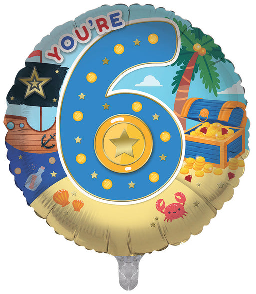 Pirates / Blue 6th Birthday 18 Inch Foil Balloon