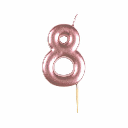 Amscan Candle #8 Metallic Rose Gold Finish Numerical Candles 6 cm