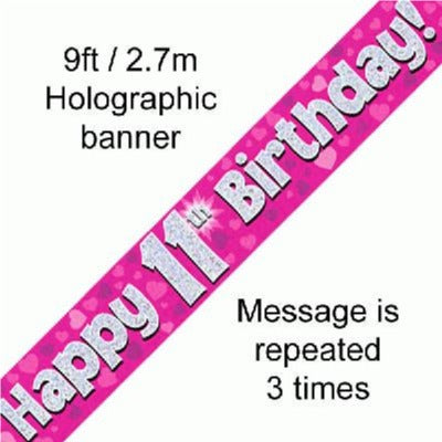Foil Banner 11Th Birthday Pink