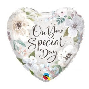 18'' Special Day White Floral Foil Balloon