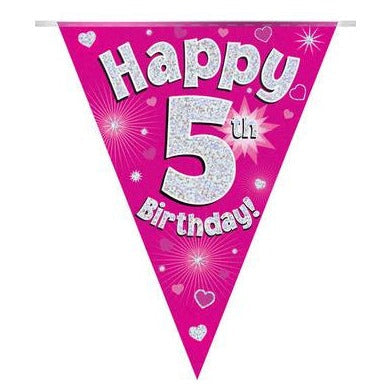 5th Birthday Bunting Pink - 11 Flags 3.9M