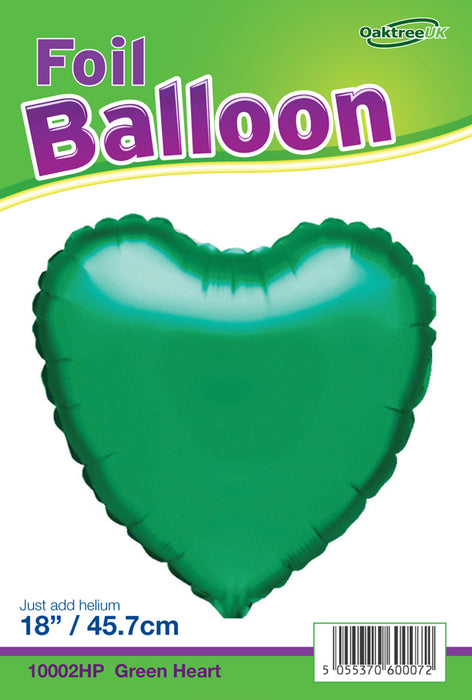 18'' Packaged Green Heart Foil Balloon