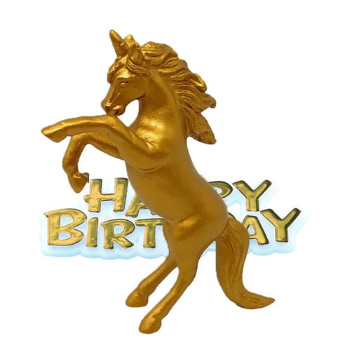 Golden Unicorn Shaped Cake Topper & Happy Birthday Sign