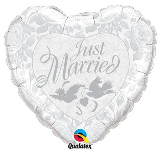 36''Heart Just Married Prl White& Silver