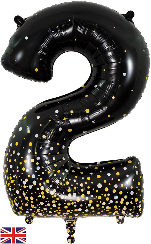 34" Number 2 Sparkling Fizz Holographic Black and Gold
