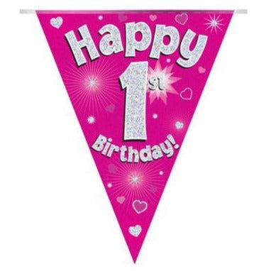 1st Birthday Bunting Pink - 11 Flags 3.9M