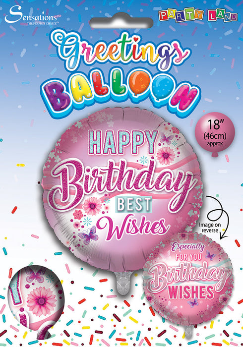 Pink Happy Birthday Wishes 18 Inch Foil Balloon