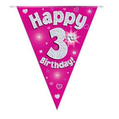 3rd Birthday Bunting Pink - 11 Flags 3.9M
