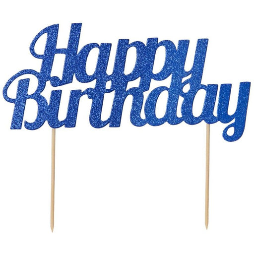 Happy Birthday Blue Glitter Cake Topper