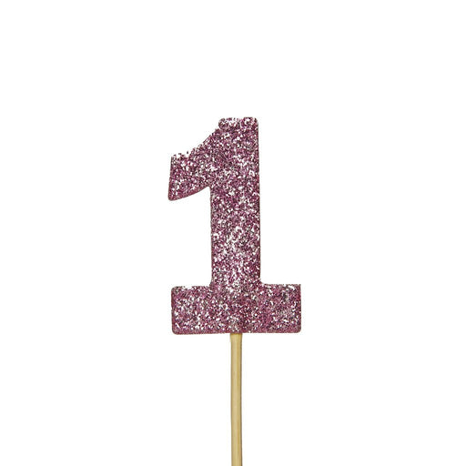 Glitter No. 1 Numeral Cupcake Topper - Pink (12pc)