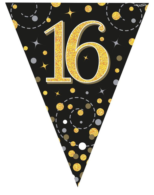 Oaktree UK 16th Birthday Bunting Black and Gold Fizz - 11 Flags 3.9M