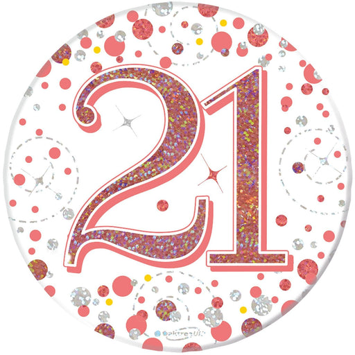 Oaktree UK Badges 21st Birthday Sparkling Rose Gold Fizz Badge