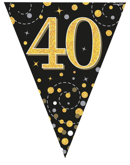 Oaktree UK 40th Birthday Bunting Black and Gold Fizz - 11 Flags 3.9M