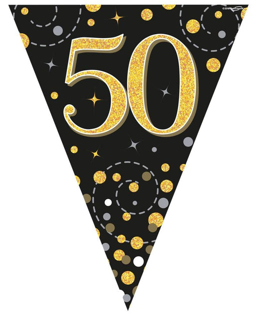 Oaktree UK 50th Birthday Bunting Black and Gold Fizz - 11 Flags 3.9M