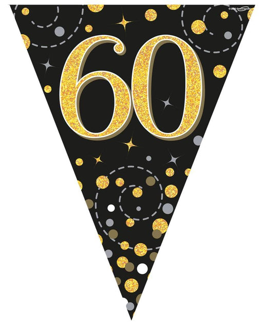 Oaktree UK 60th Birthday Bunting Black and Gold Fizz - 11 Flags 3.9M