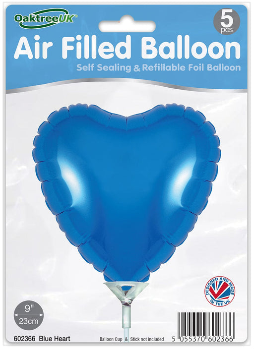 Oaktree UK Foil Balloon Blue Heart (9 Inch) Packaged 5pk