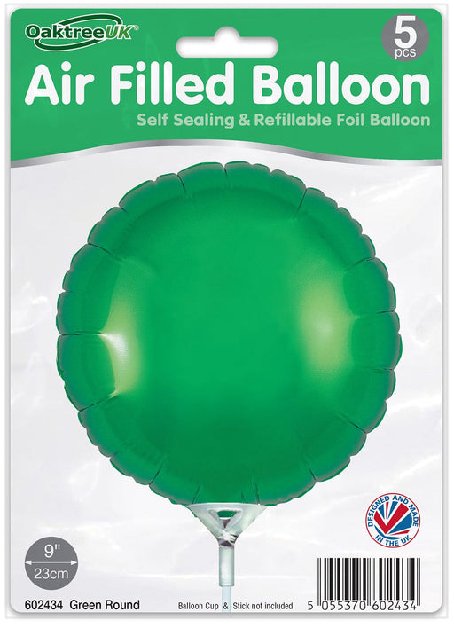 Oaktree UK Foil Balloon Green Round (9 Inch) Packaged 5pk
