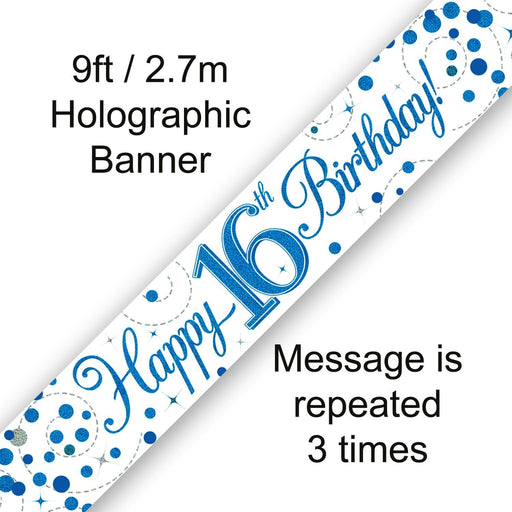 Oaktree UK Foil Banner Happy 16th Birthday Blue Fizz 9ft Banner