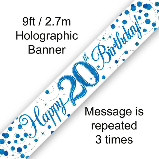 Oaktree UK Foil Banner Happy 20th Birthday Blue Fizz 9ft Banner