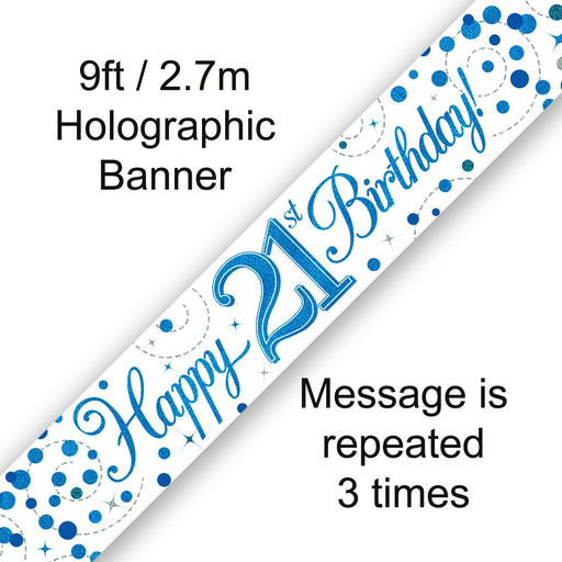 Oaktree UK Foil Banner Happy 21st Birthday Blue Fizz 9ft Banner