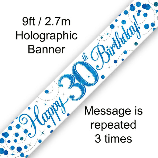 Oaktree UK Foil Banner Happy 30th Birthday Blue Fizz 9ft Banner