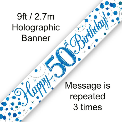 Oaktree UK Foil Banner Happy 50th Birthday Blue Fizz 9ft Banner