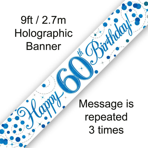 Oaktree UK Foil Banner Happy 60th Birthday Blue Fizz 9ft Banner