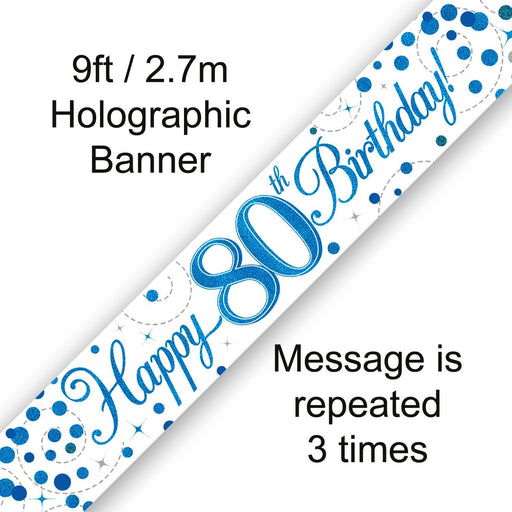 Oaktree UK Foil Banner Happy 80th Birthday Blue Fizz 9ft Banner