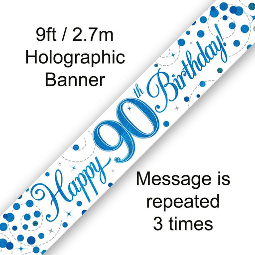 Oaktree UK Foil Banner Happy 90th Birthday Blue Fizz 9ft Banner