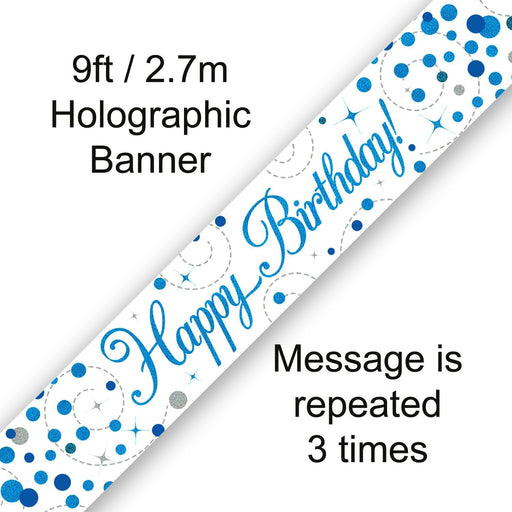 Oaktree UK Foil Banner Happy Birthday Blue Fizz 9ft Banner
