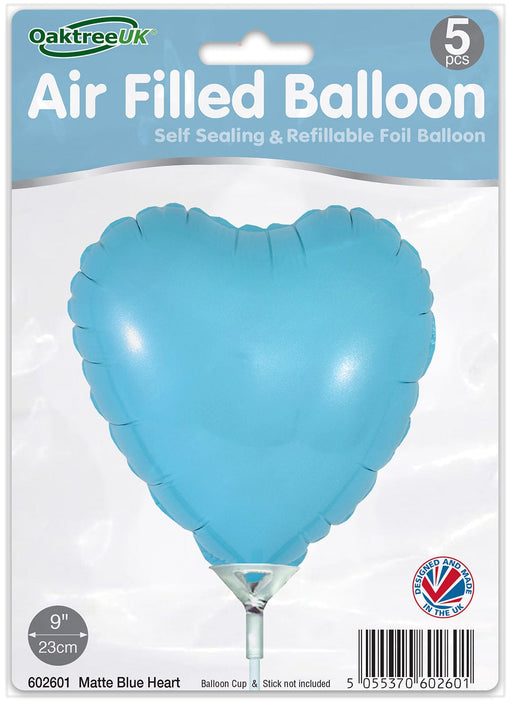 Oaktree UK Foil Balloon Matte Blue Heart (9 Inch) Packaged 5pk