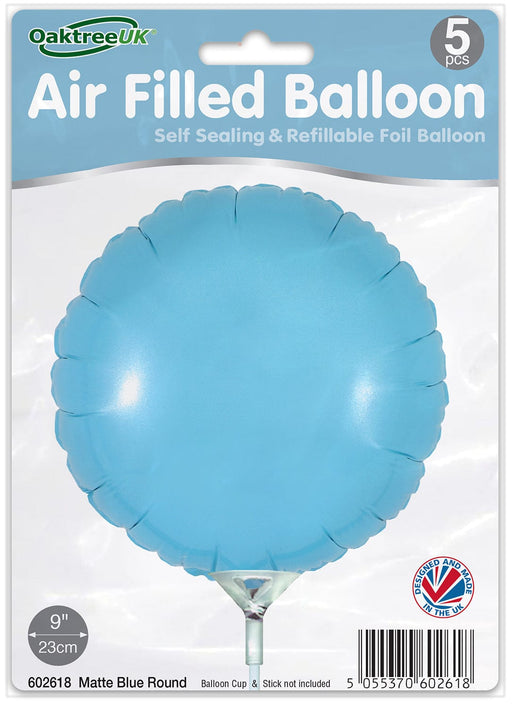 Oaktree UK Foil Balloon Matte Blue Round (9 Inch) Packaged 5pk