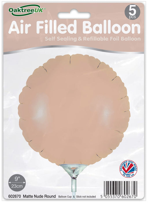 Oaktree UK Foil Balloon Matte Nude Round (9 Inch) Packaged 5pk