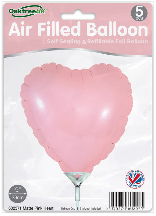 Oaktree UK Foil Balloon Matte Pink Heart (9 Inch) Packaged 5pk