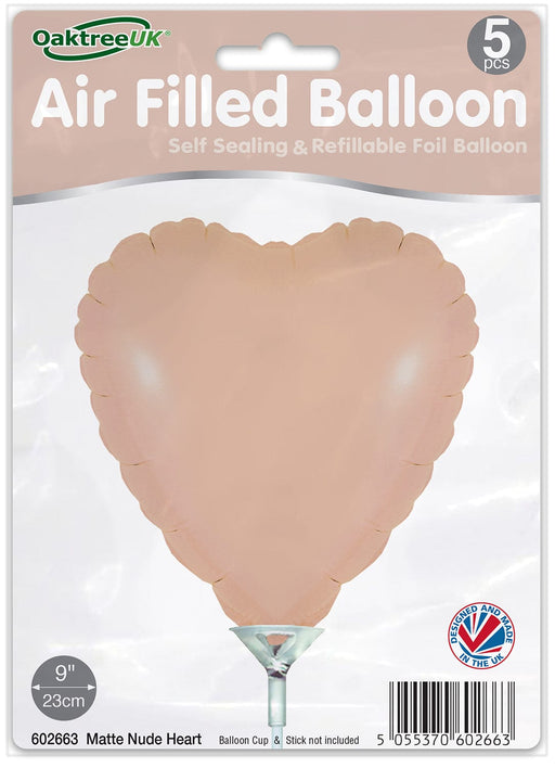 Oaktree UK Foil Balloon Nude Heart (9 Inch) Packaged 5pk