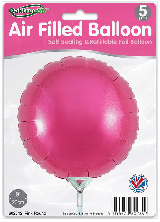 Oaktree UK Foil Balloon Pink Round (9 Inch) Packaged 5pk