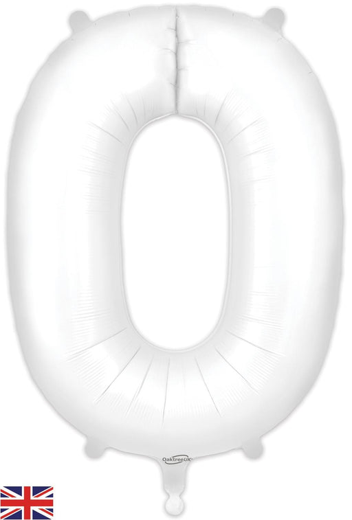 Oaktree UK Foil Balloons White Number 0 34"