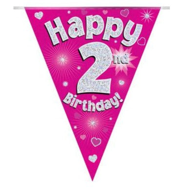 2nd Birthday Bunting Pink - 11 Flags 3.9M
