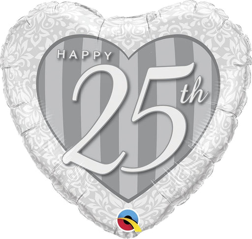 18'' Happy 25th Damask Heart Foil Balloon