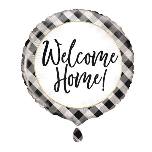 Black Gingham Welcome Home Round Foil Balloon 18''