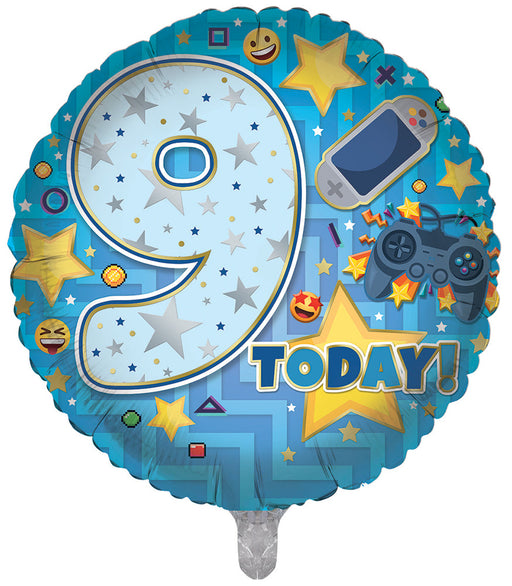 Emoji / Blue 9th Birthday 18 Inch Foil Balloon