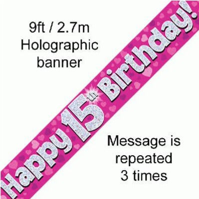 Foil Banner 15th Birthday Pink