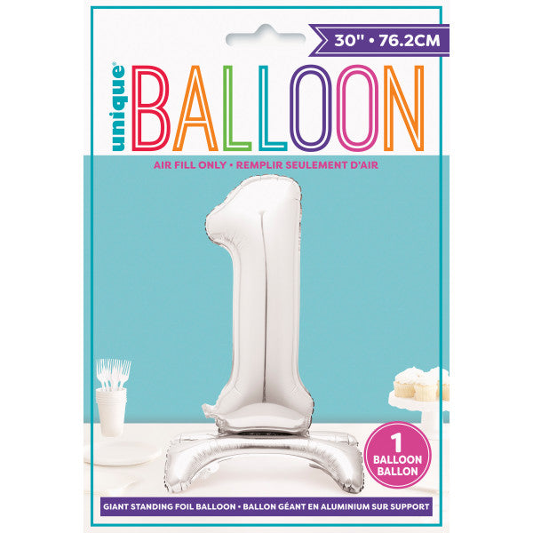 Silver Number 1 Shaped Standing Foil Balloon 30"